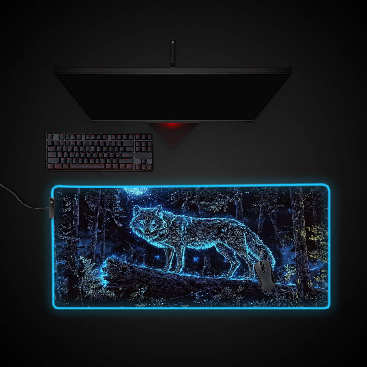 Spirit Wolf Desk Pad desk mat with RGB edge lighting