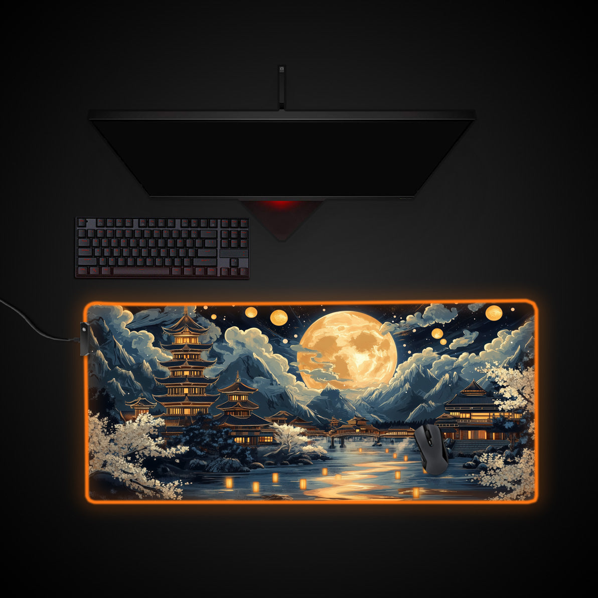 Full Moon desk mat with RGB edge lighting