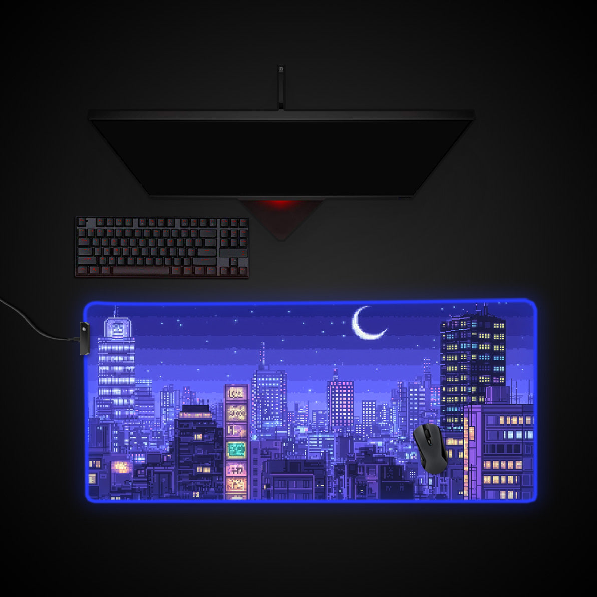 Japanese Skyline Tokyo Desk Pad desk mat with RGB edge lighting