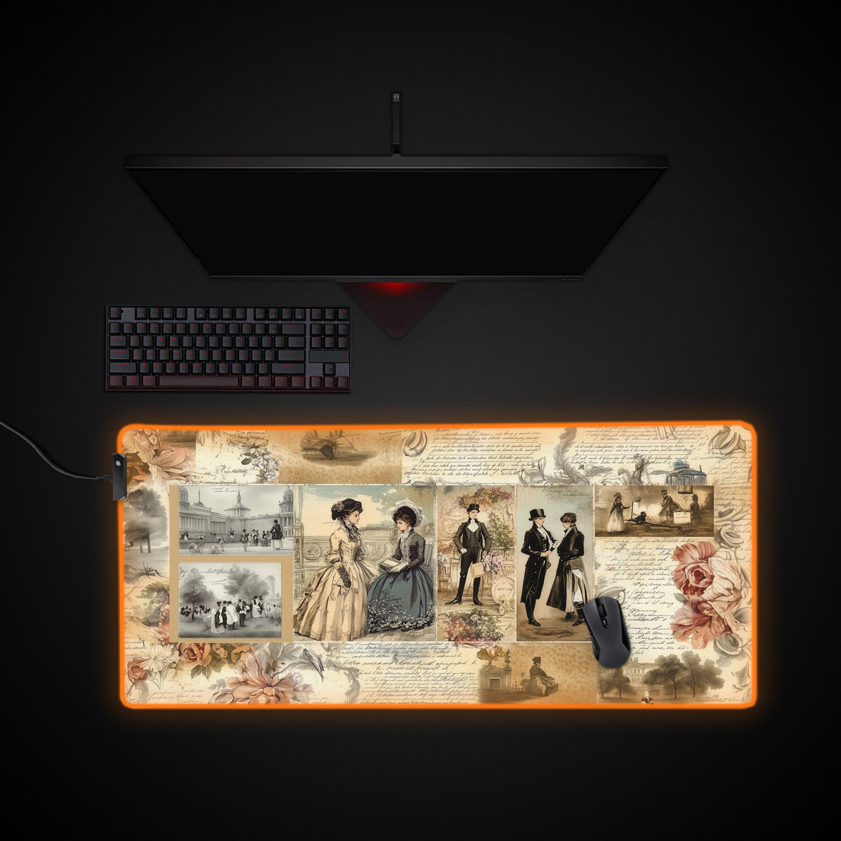 Whimsical Jane Austen Desk Pad desk mat with RGB edge lighting