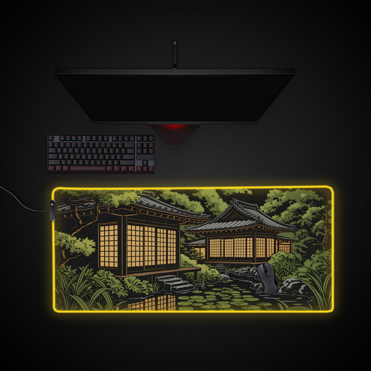 Zen Garden Escape desk mat with RGB edge lighting