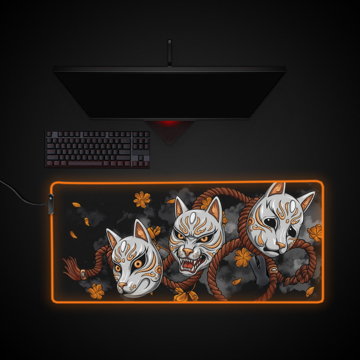 Kitsune Spirit desk mat with RGB edge lighting