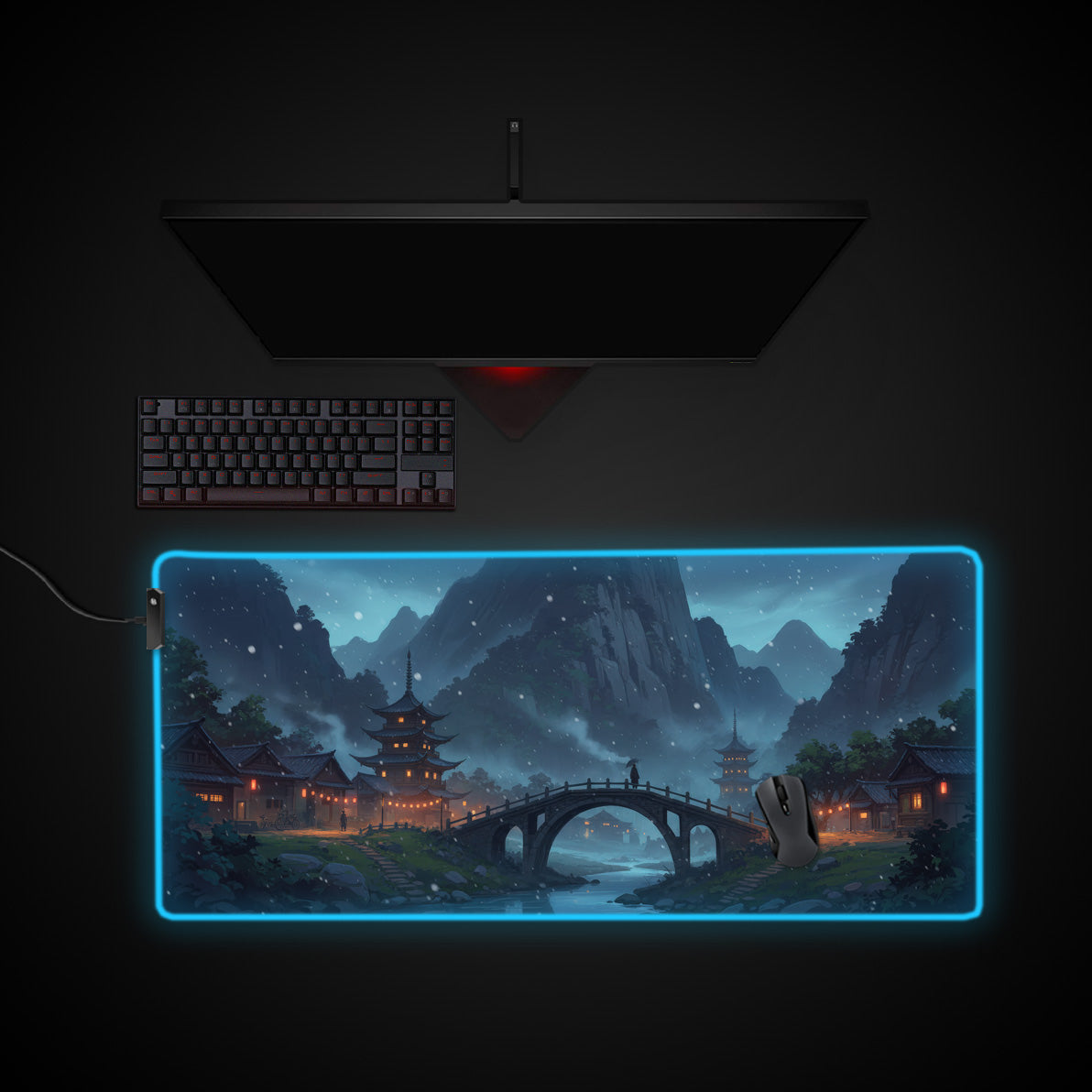 Midnight Bridge desk mat with RGB edge lighting