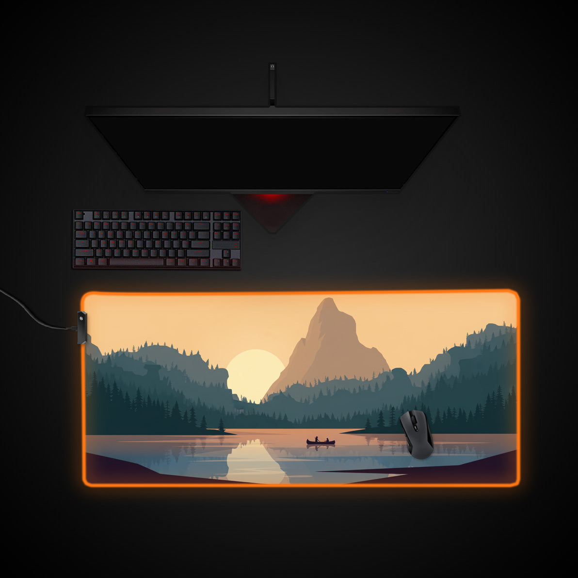 Golden Hour desk mat with RGB edge lighting