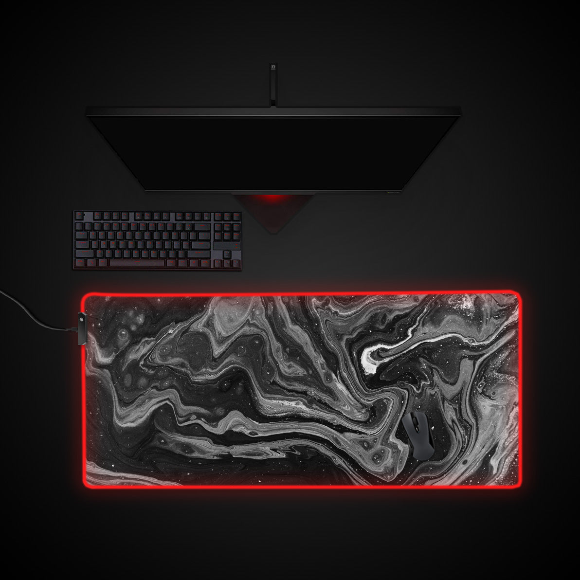 Cosmic Marble desk mat with RGB edge lighting