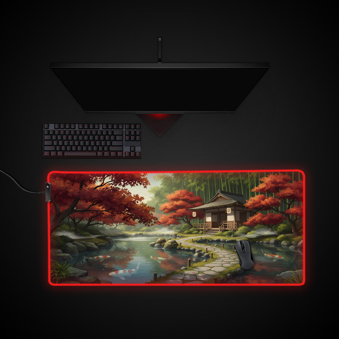 Zen Sanctuary desk mat with RGB edge lighting