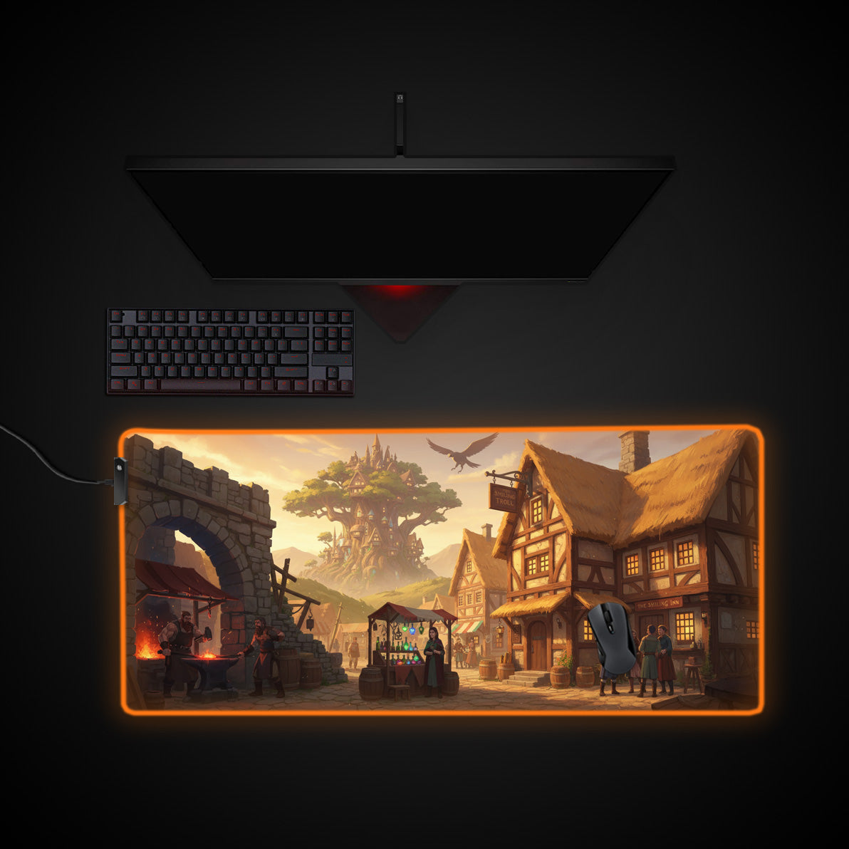 Troll's Hollow desk mat with RGB edge lighting