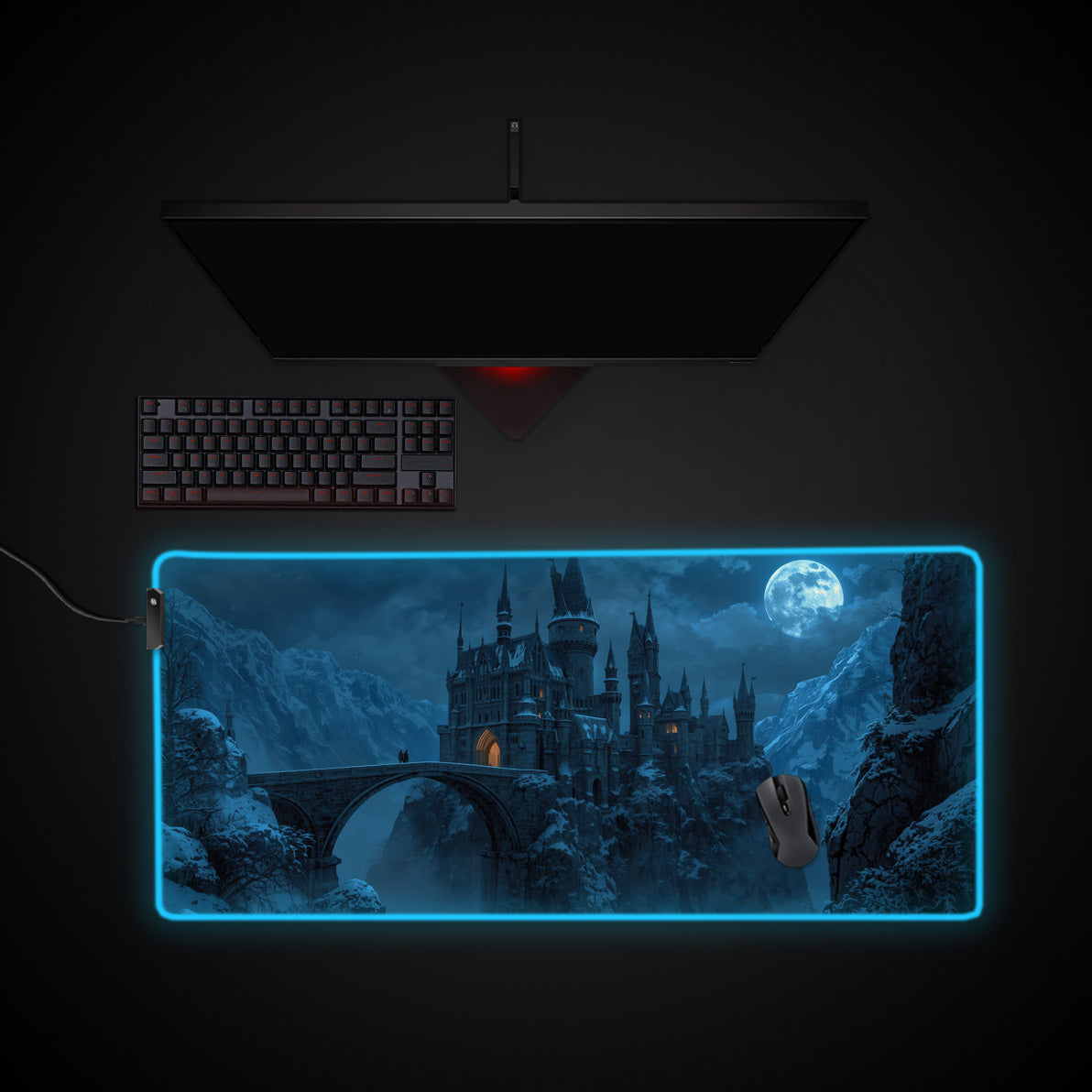 Winterhold Castle desk mat with RGB edge lighting