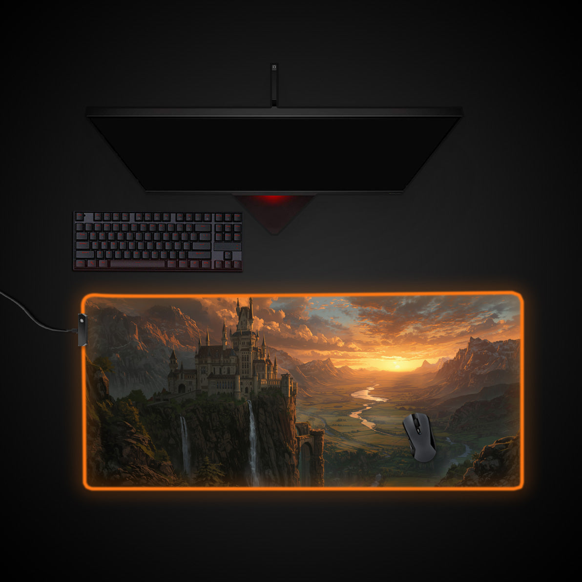 Sunset Citadel desk mat with RGB edge lighting