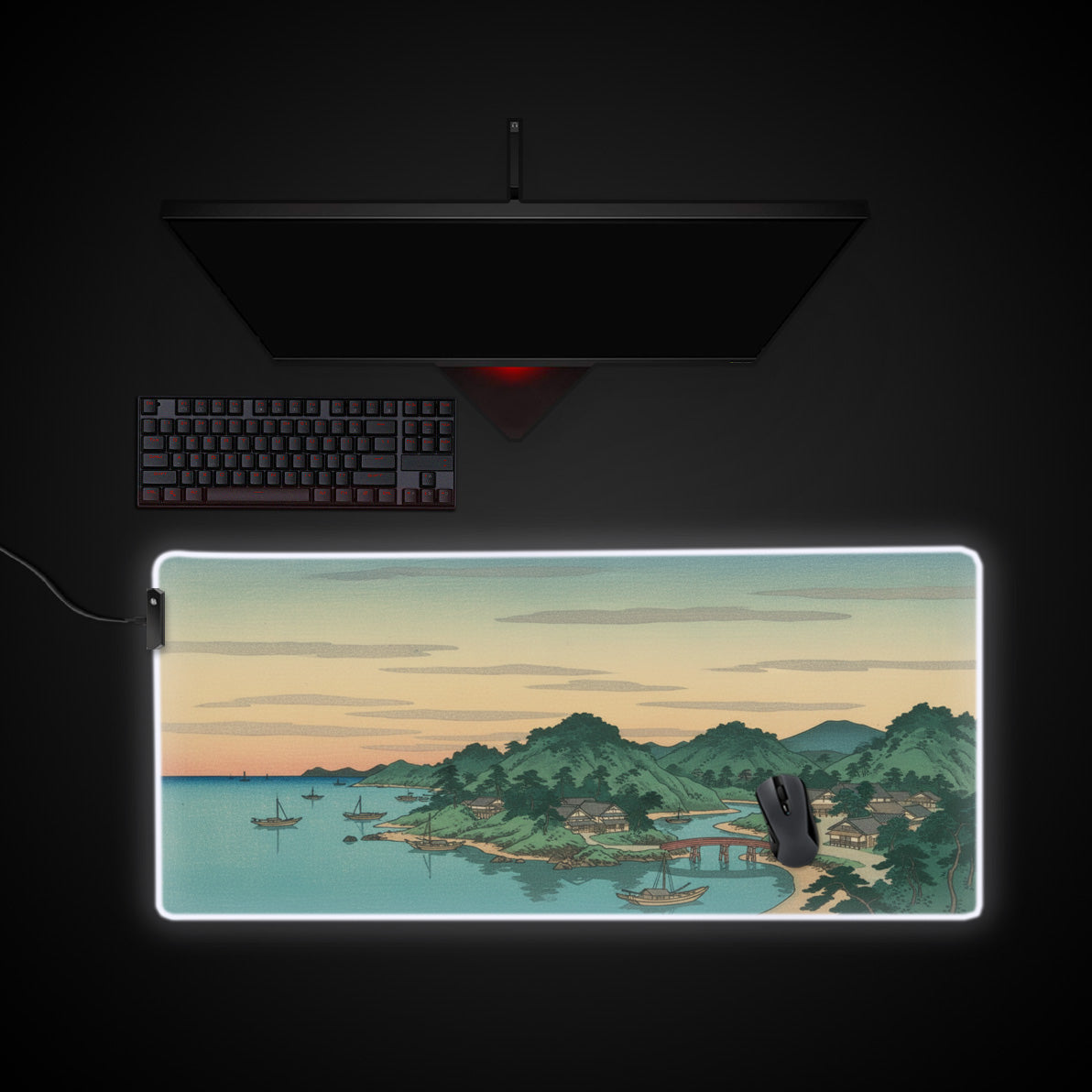 Edo Harbor desk mat with RGB edge lighting