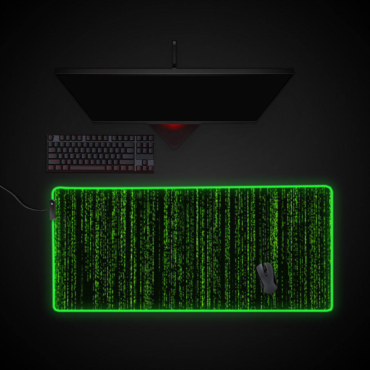 Digital Rain desk mat with RGB edge lighting