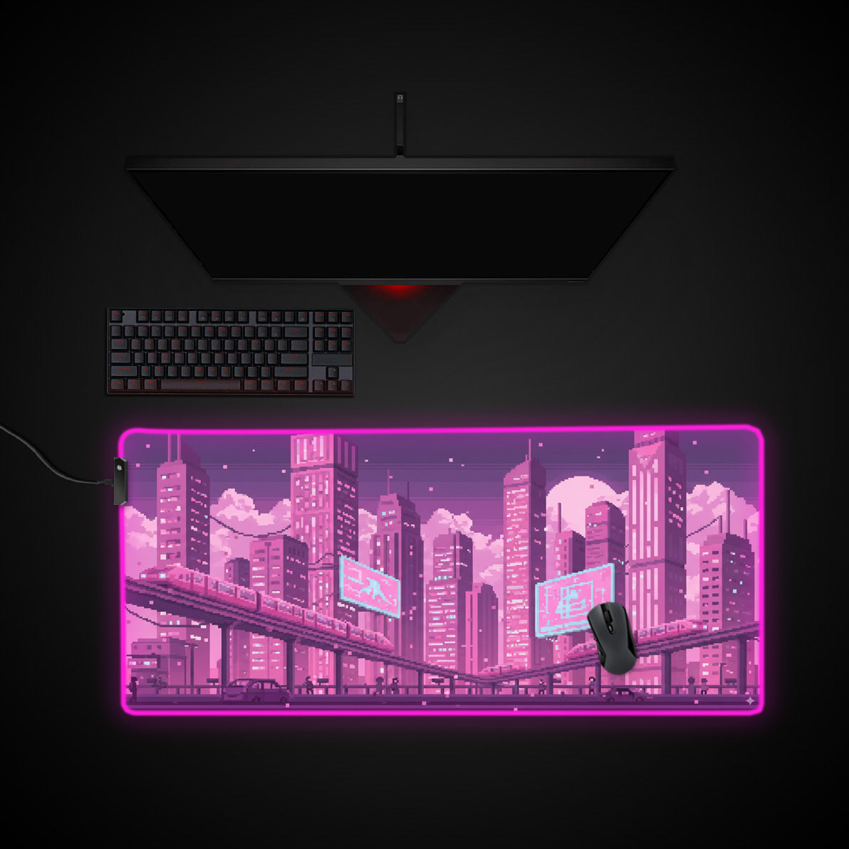 Twilight Express desk mat with RGB edge lighting