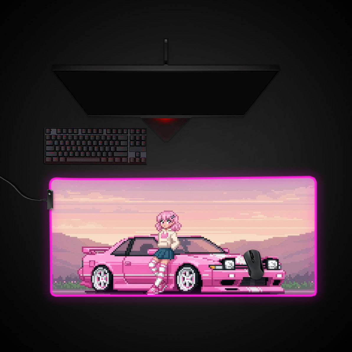 Retro Rider desk mat with RGB edge lighting