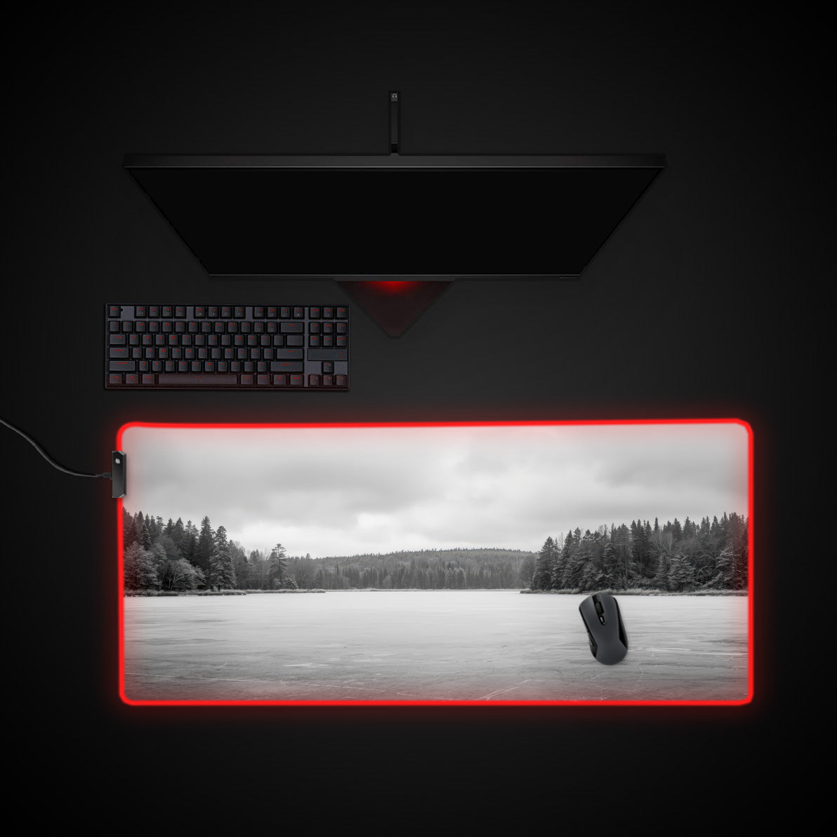 Frozen Lake desk mat with RGB edge lighting