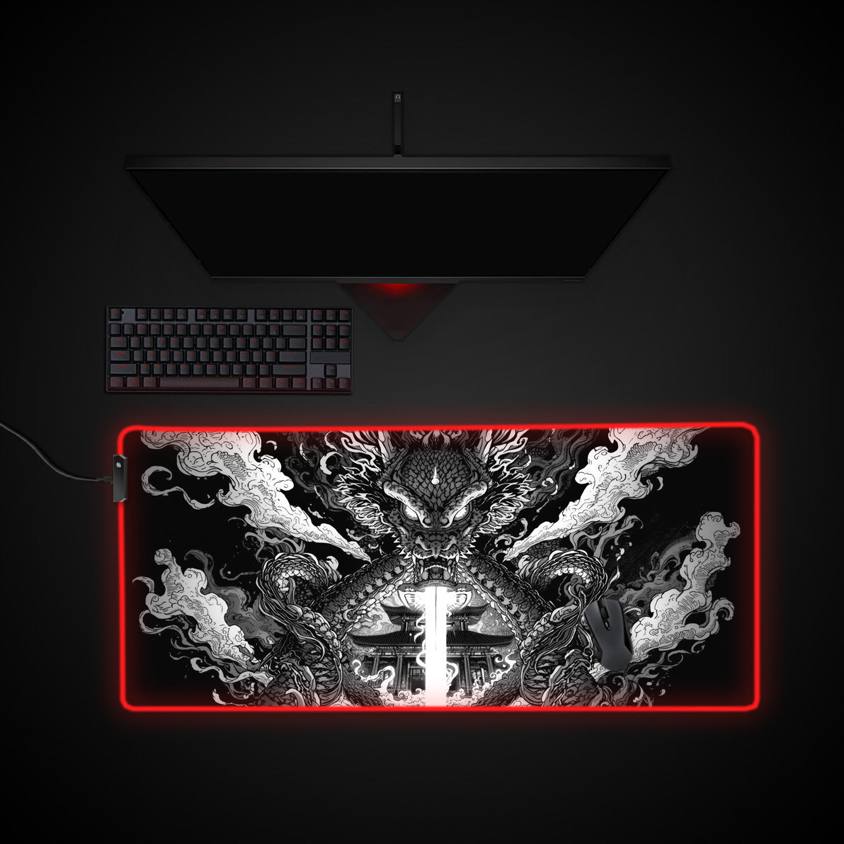 Guardian Dragon desk mat with RGB edge lighting