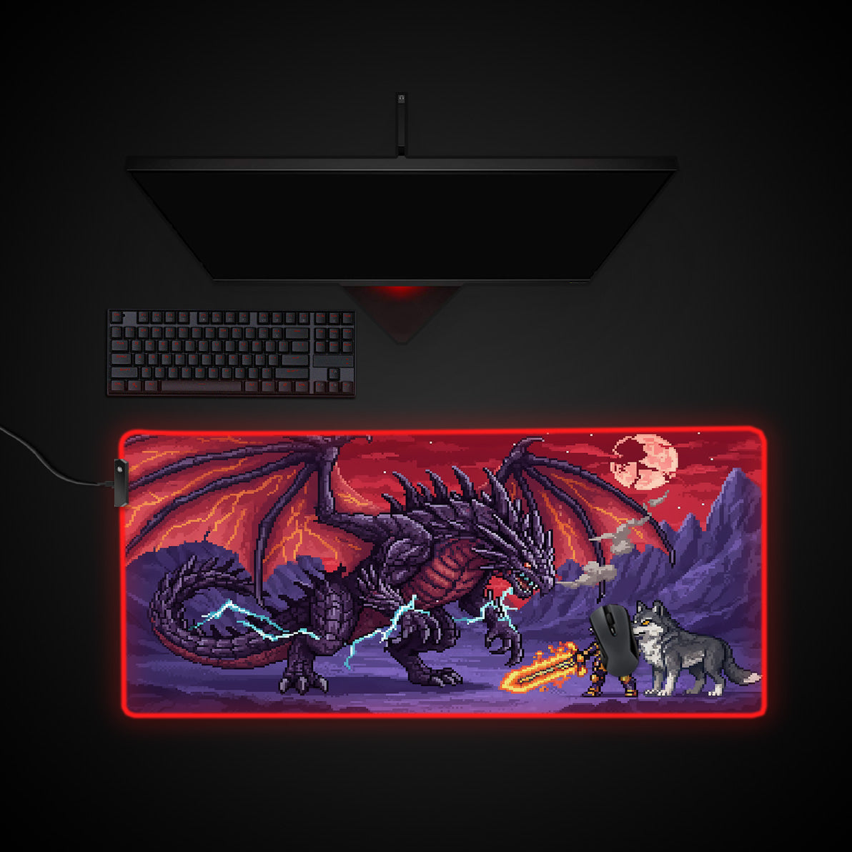 Dragon's Lair desk mat with RGB edge lighting