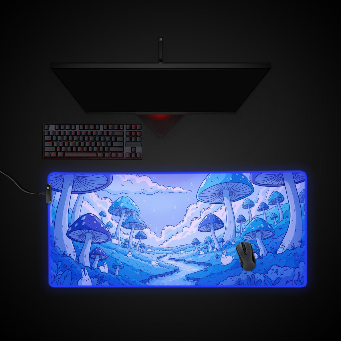 Magic Meadow desk mat with RGB edge lighting