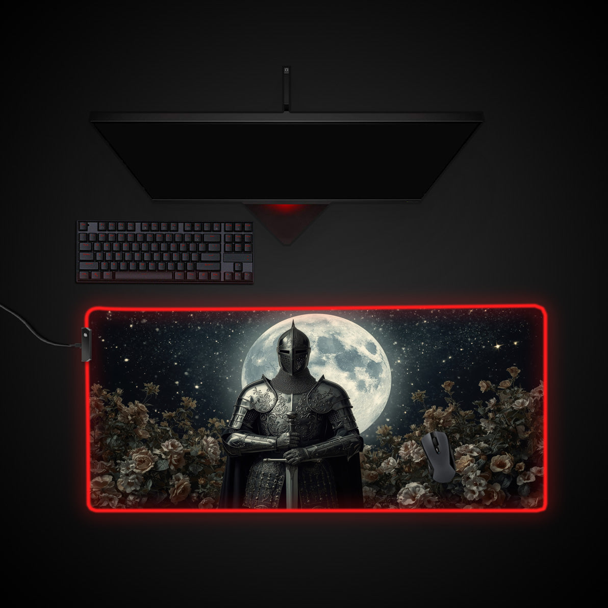 Knight's Vigil desk mat with RGB edge lighting