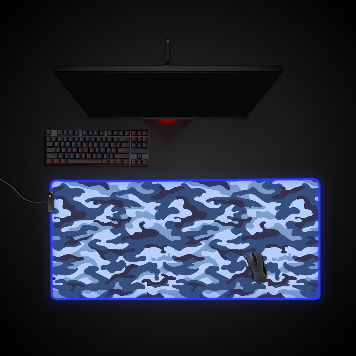 Ocean Camo desk mat with RGB edge lighting