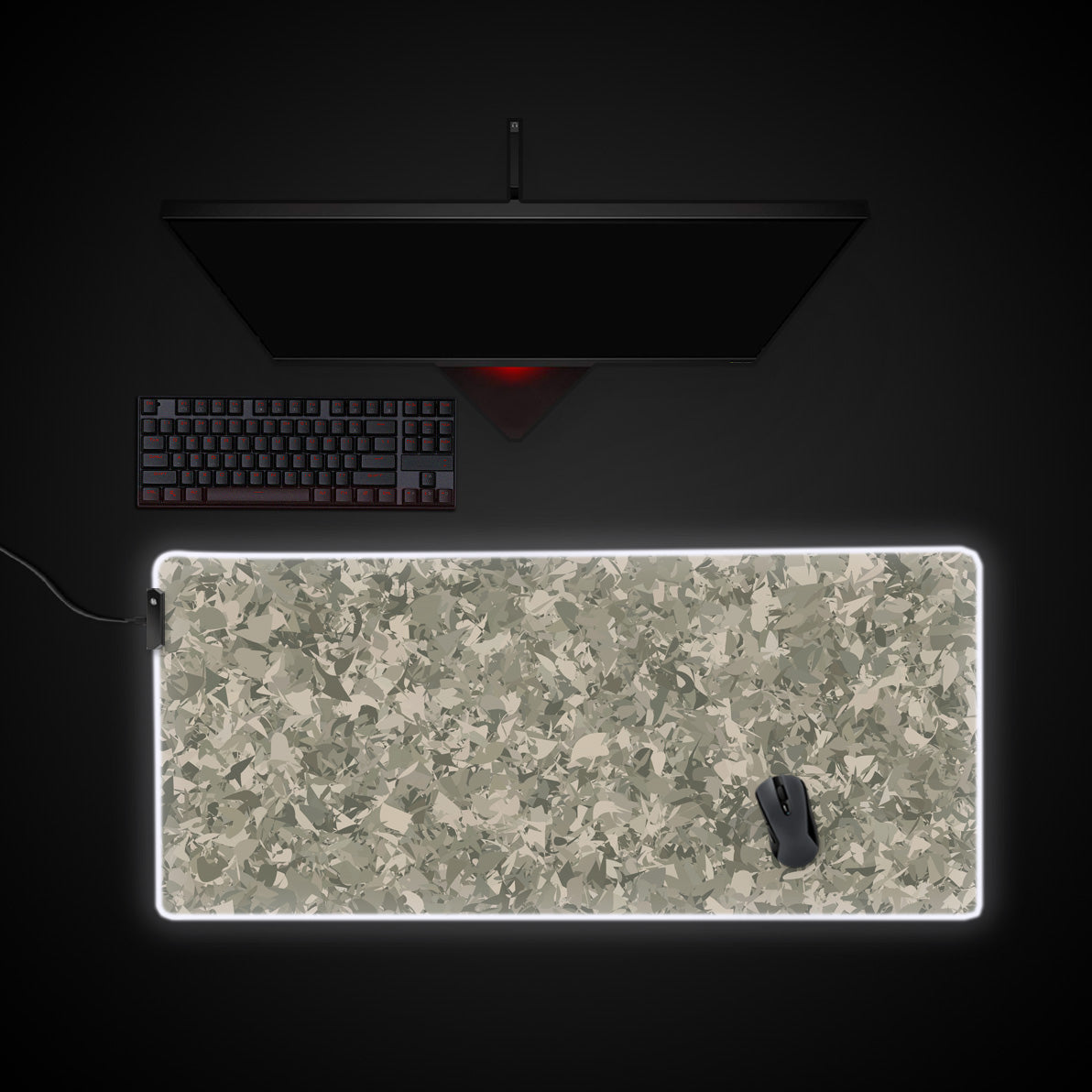 Fragment Camo desk mat with RGB edge lighting