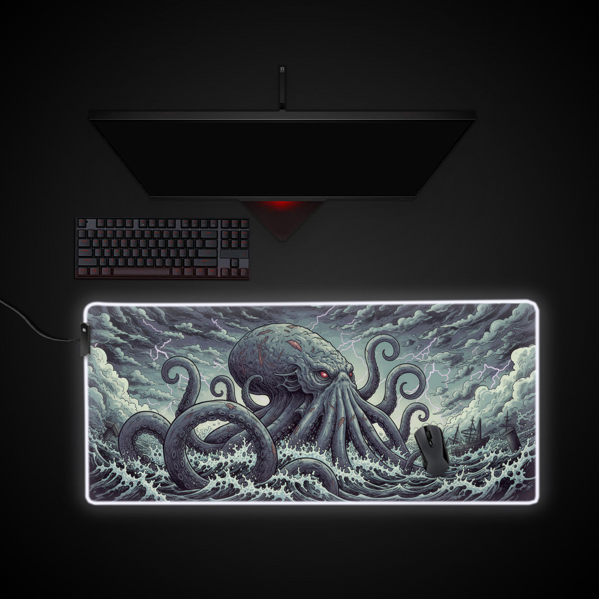 Kraken's Fury desk mat with RGB edge lighting