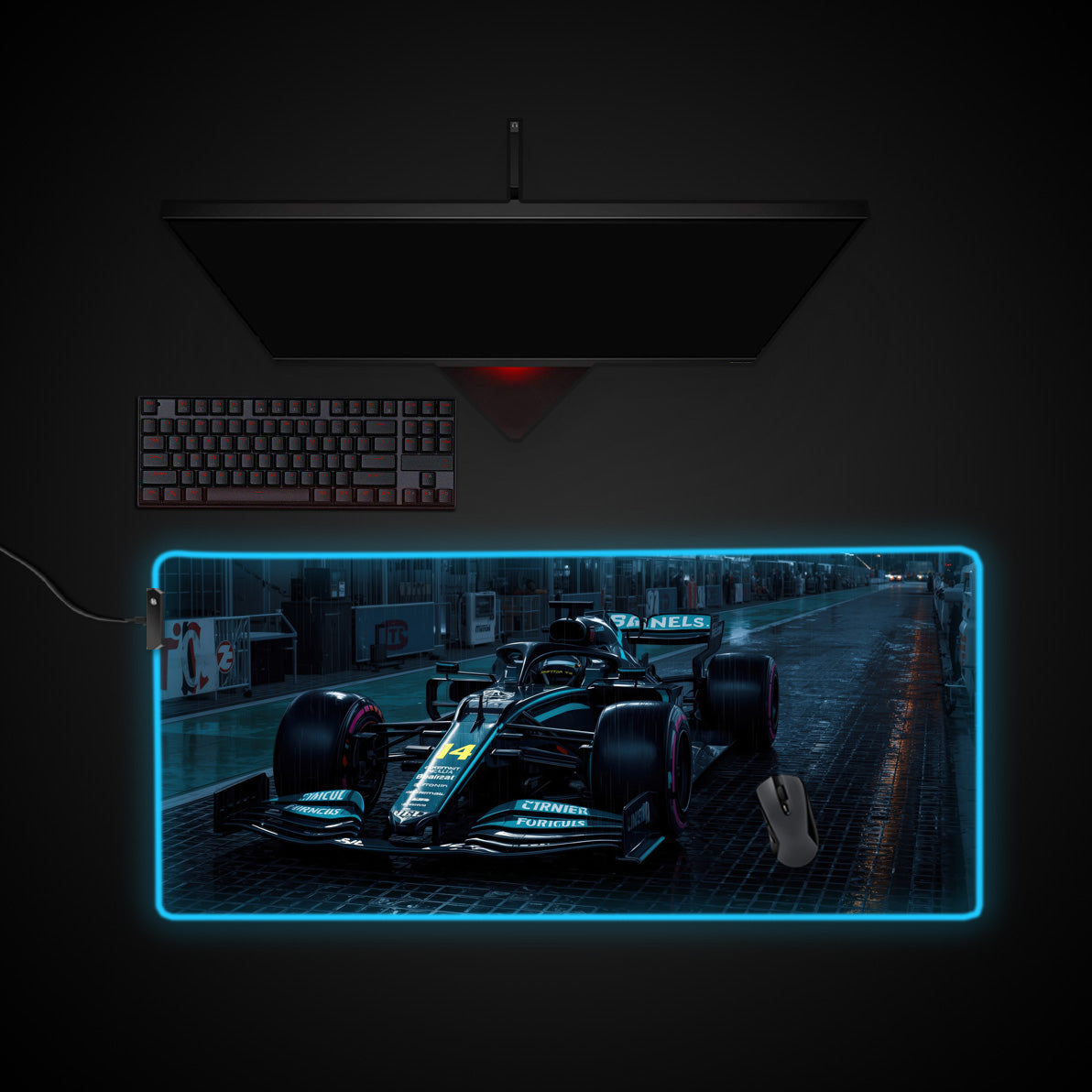 Wet Track desk mat with RGB edge lighting