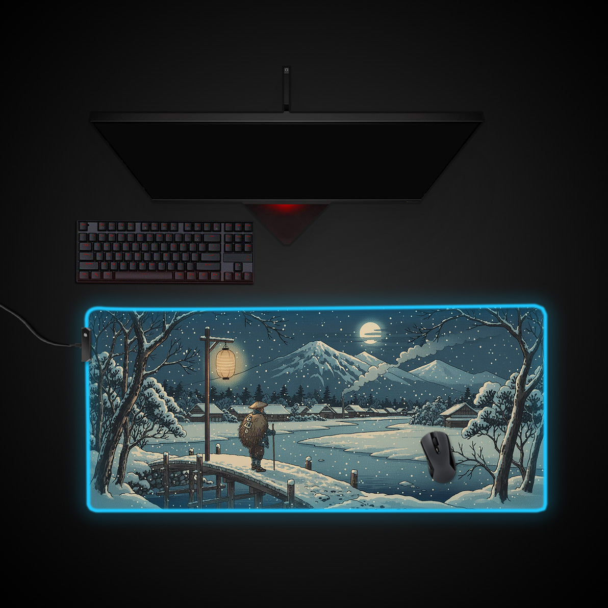 Winter Journey desk mat with RGB edge lighting