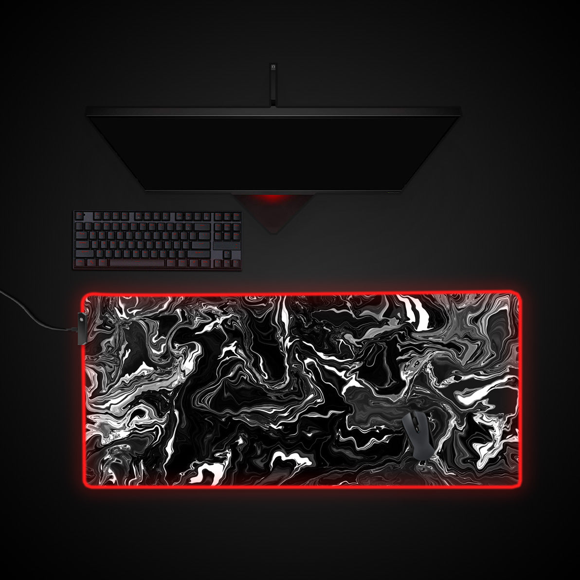 Liquid Black desk mat with RGB edge lighting