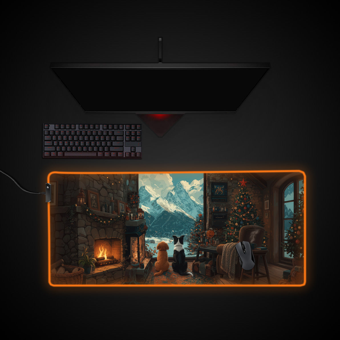 Winter View desk mat with RGB edge lighting