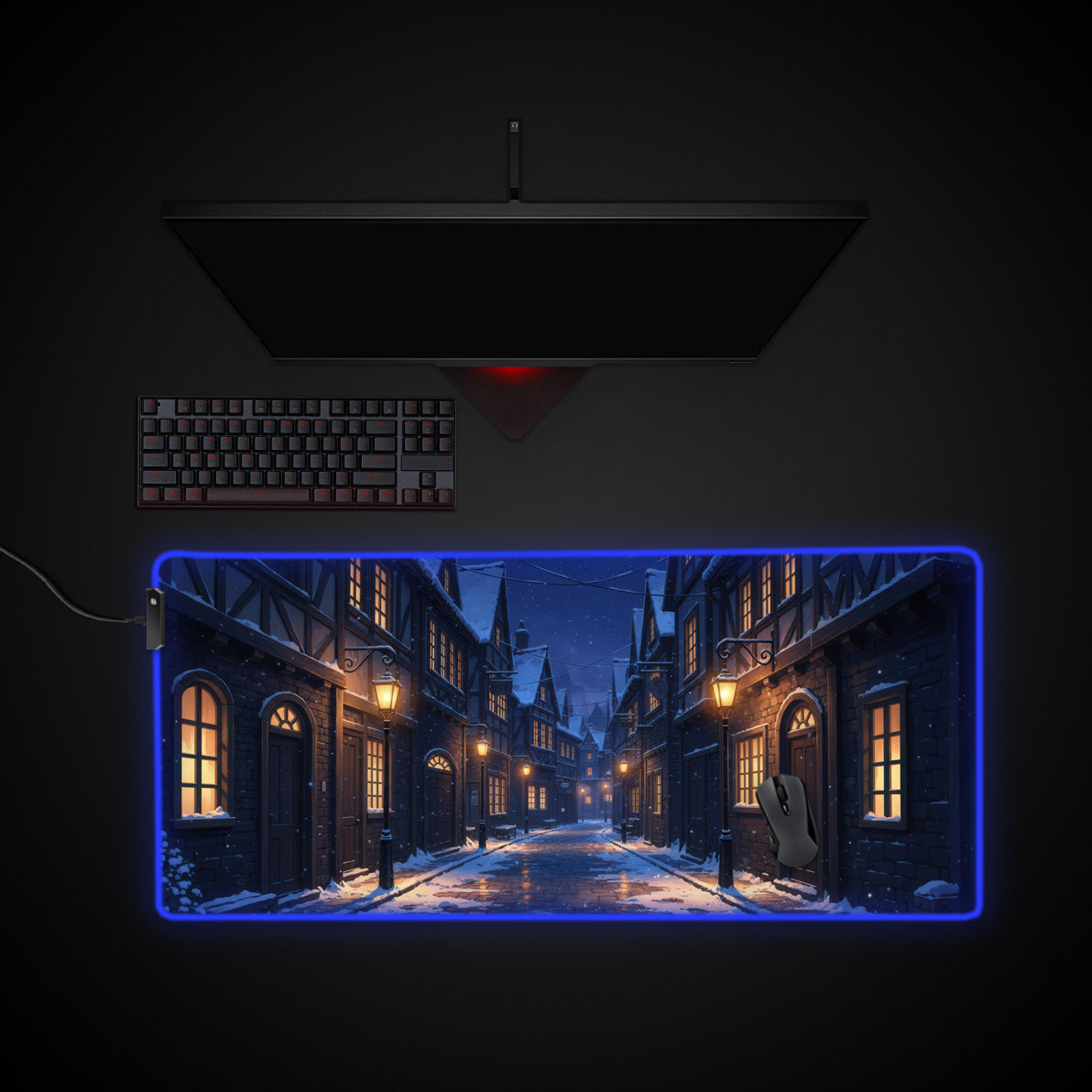 Cobblestone Winter desk mat with RGB edge lighting