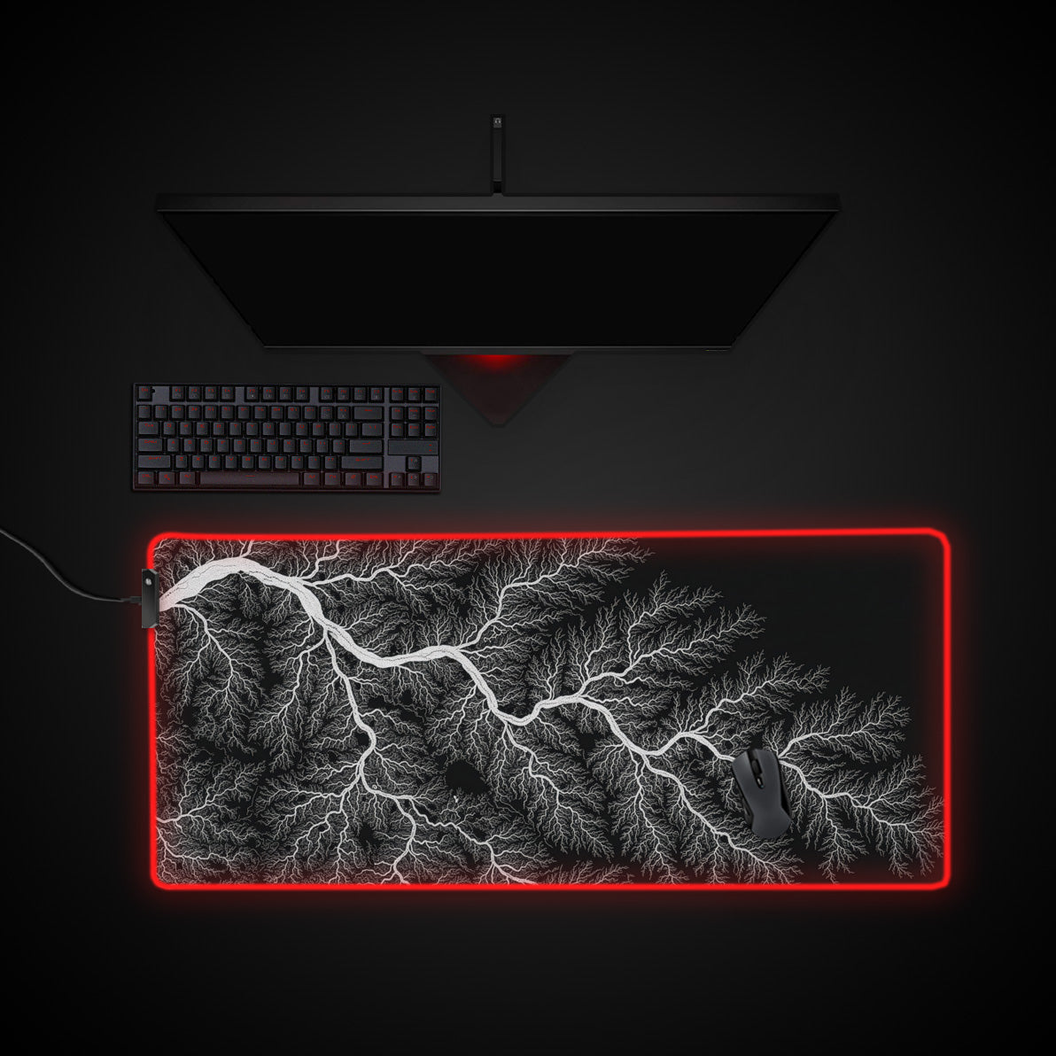 Winter Branches desk mat with RGB edge lighting