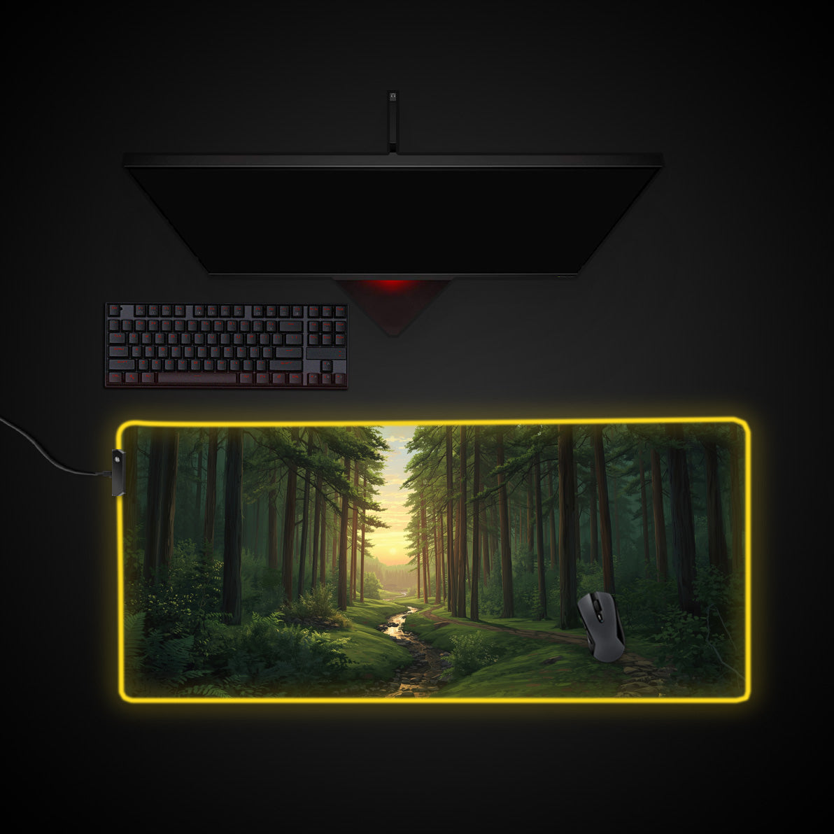Whispering Woods desk mat with RGB edge lighting
