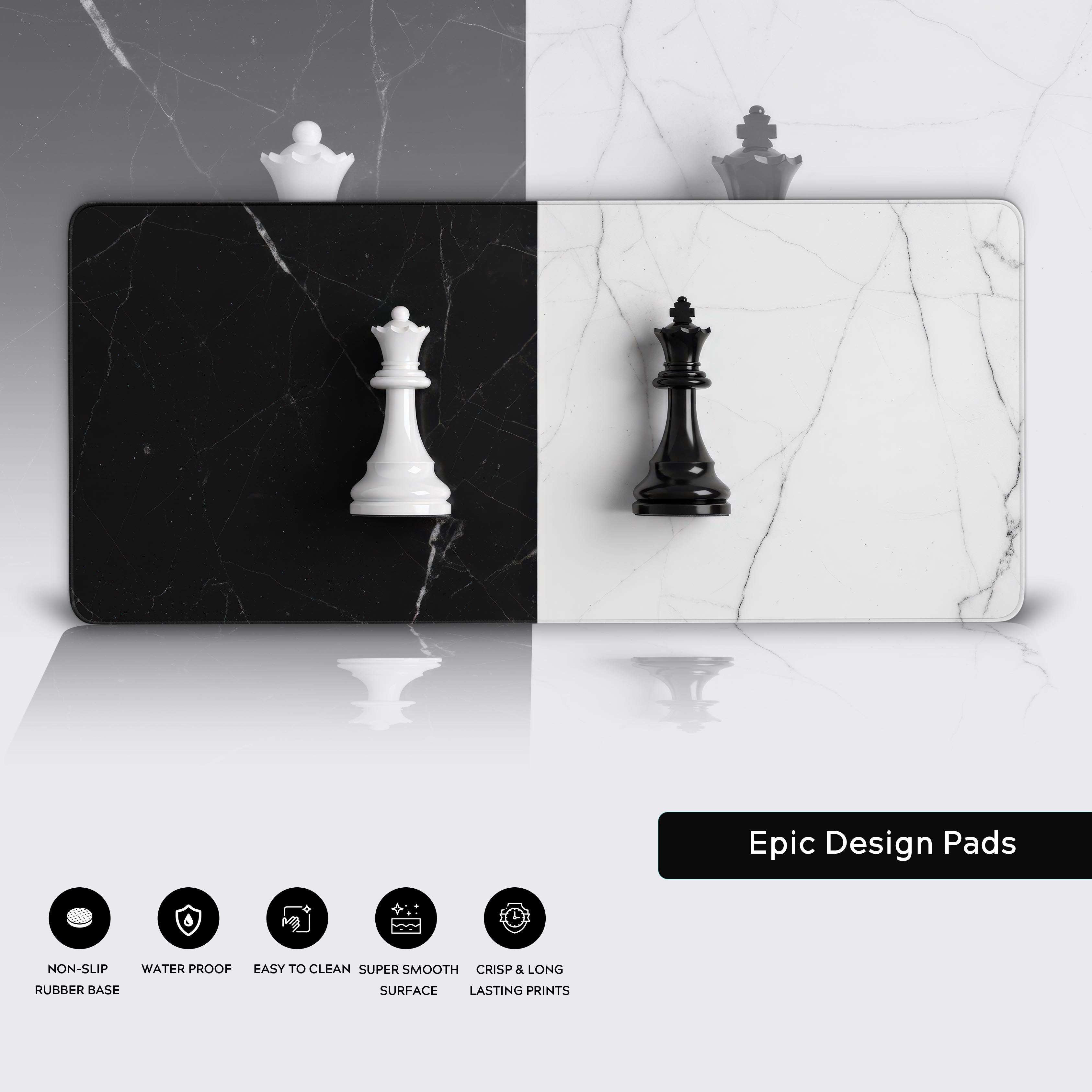 Royal Standoff chess desk mat showcasing its durable stitched edges and non-slip rubber base for premium performance and feel. - Epic Design Pads