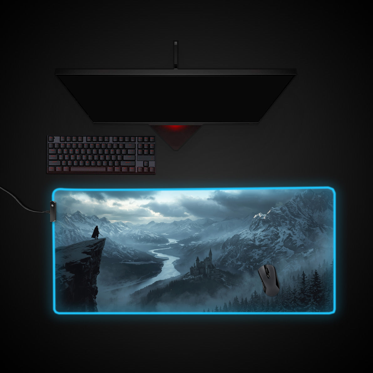 Silent Vigil desk mat with RGB edge lighting
