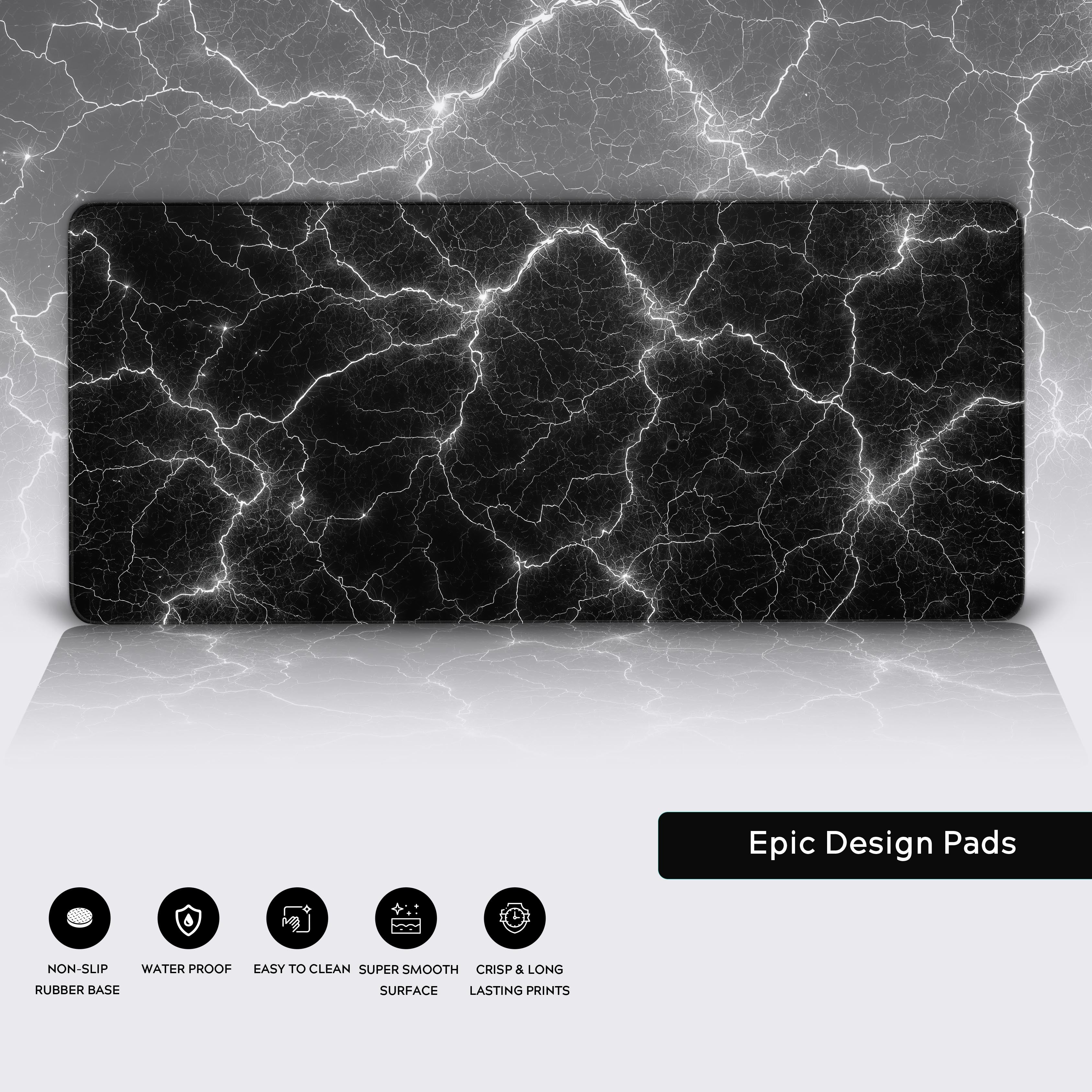 Close-up of the Chaos Current abstract keyboard mat, highlighting the high-quality stitched edges and smooth, non-slip base for gaming. - Epic Design Pads