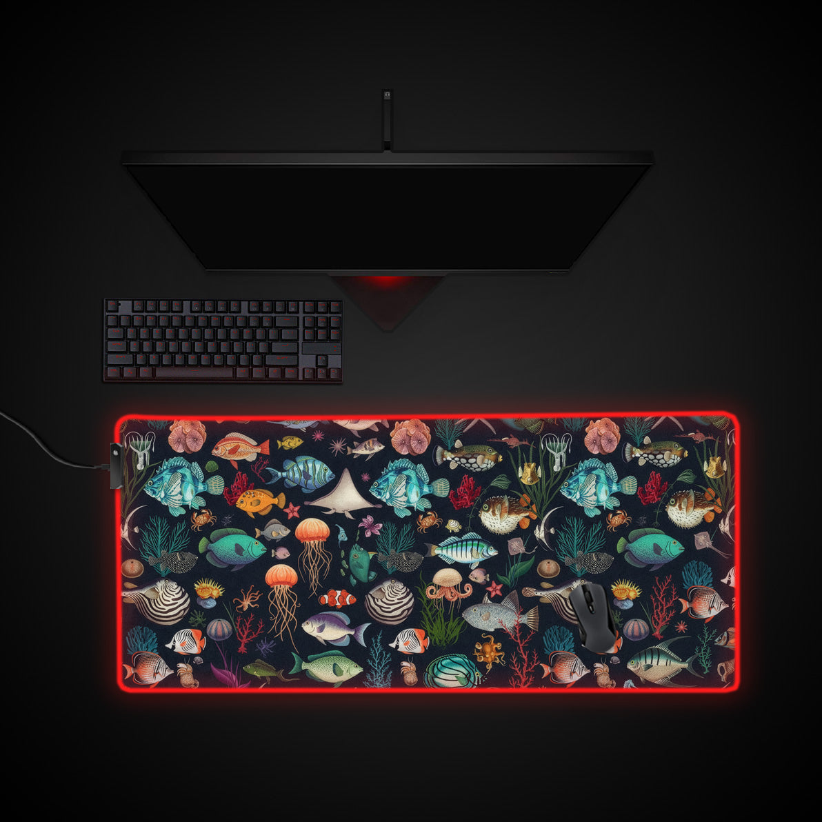 Coral Realm desk mat with RGB edge lighting