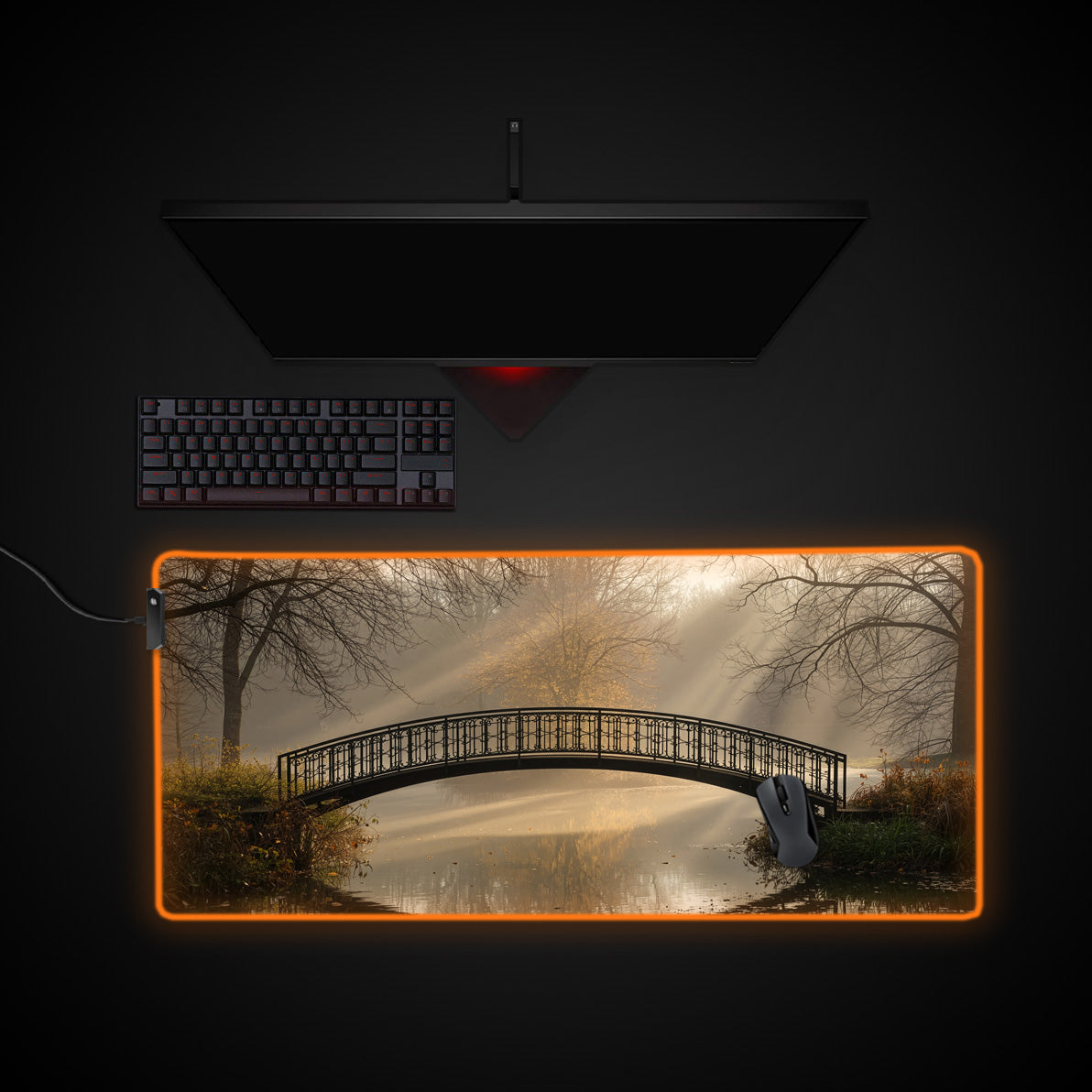 Golden Fog desk mat with RGB edge lighting