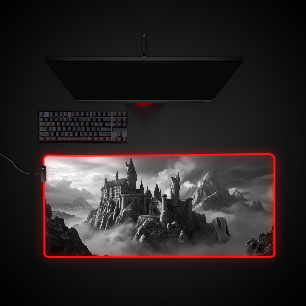 Shadow Spire desk mat with RGB edge lighting