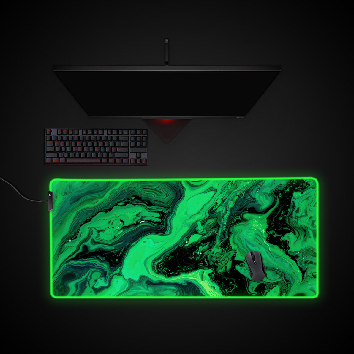 Liquid Green desk mat with RGB edge lighting