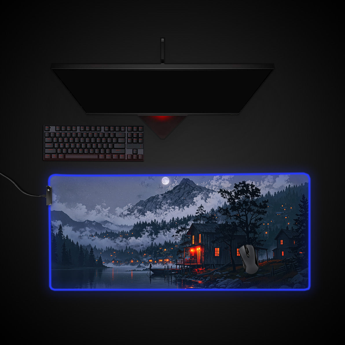 Misty Hamlet desk mat with RGB edge lighting