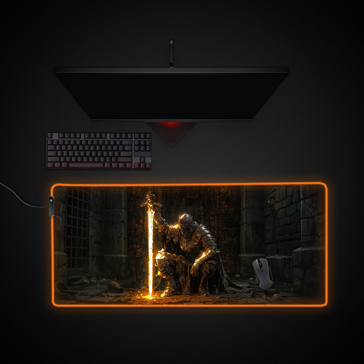 Ember Knight desk mat with RGB edge lighting