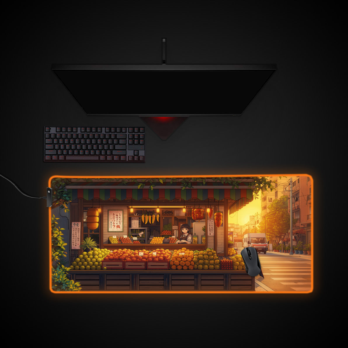 Fruit Stand desk mat with RGB edge lighting