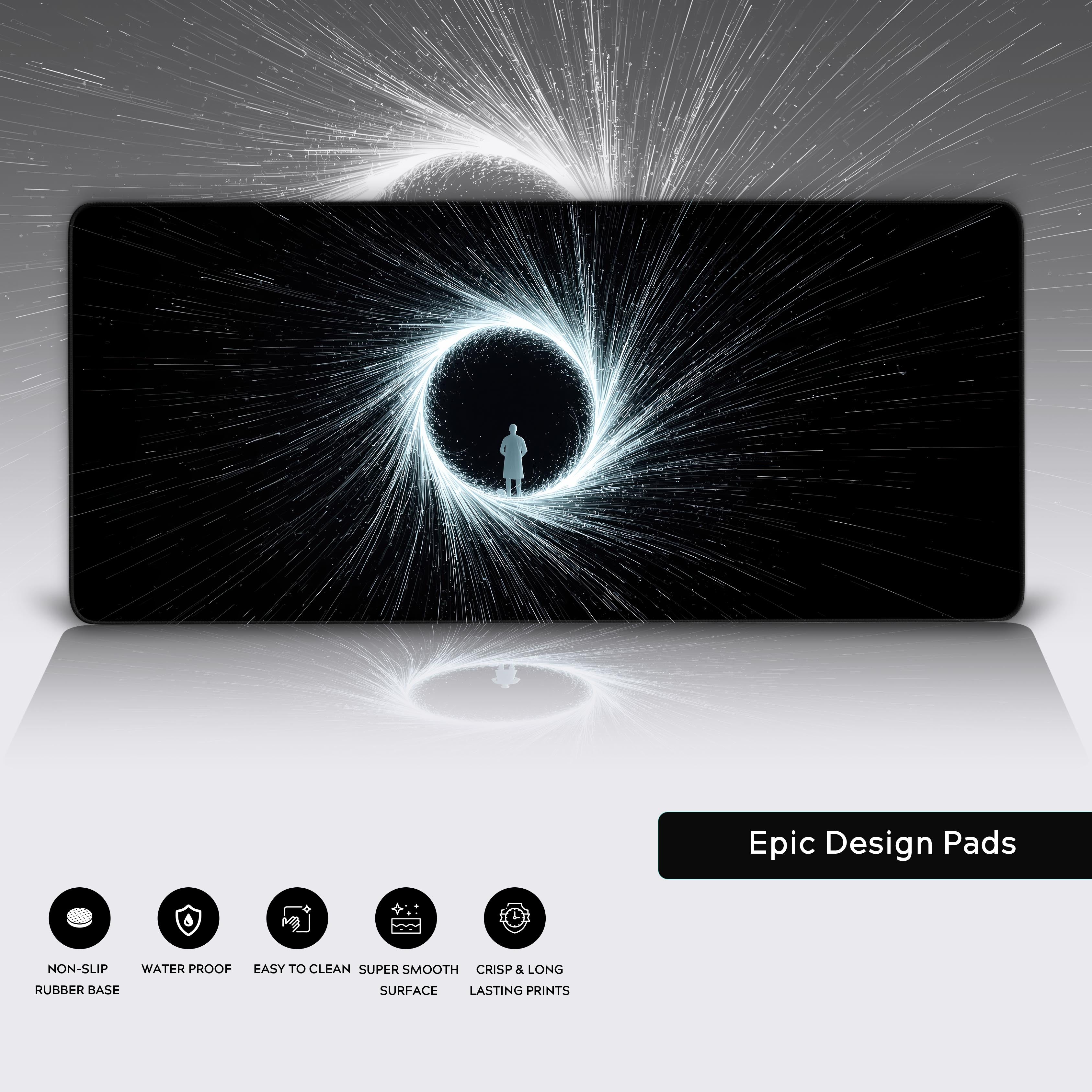 Close-up of the Final Threshold large mouse pad showcasing its premium stitched edges, smooth water-resistant surface, and non-slip rubber base. - Epic Design Pads & Mousepads