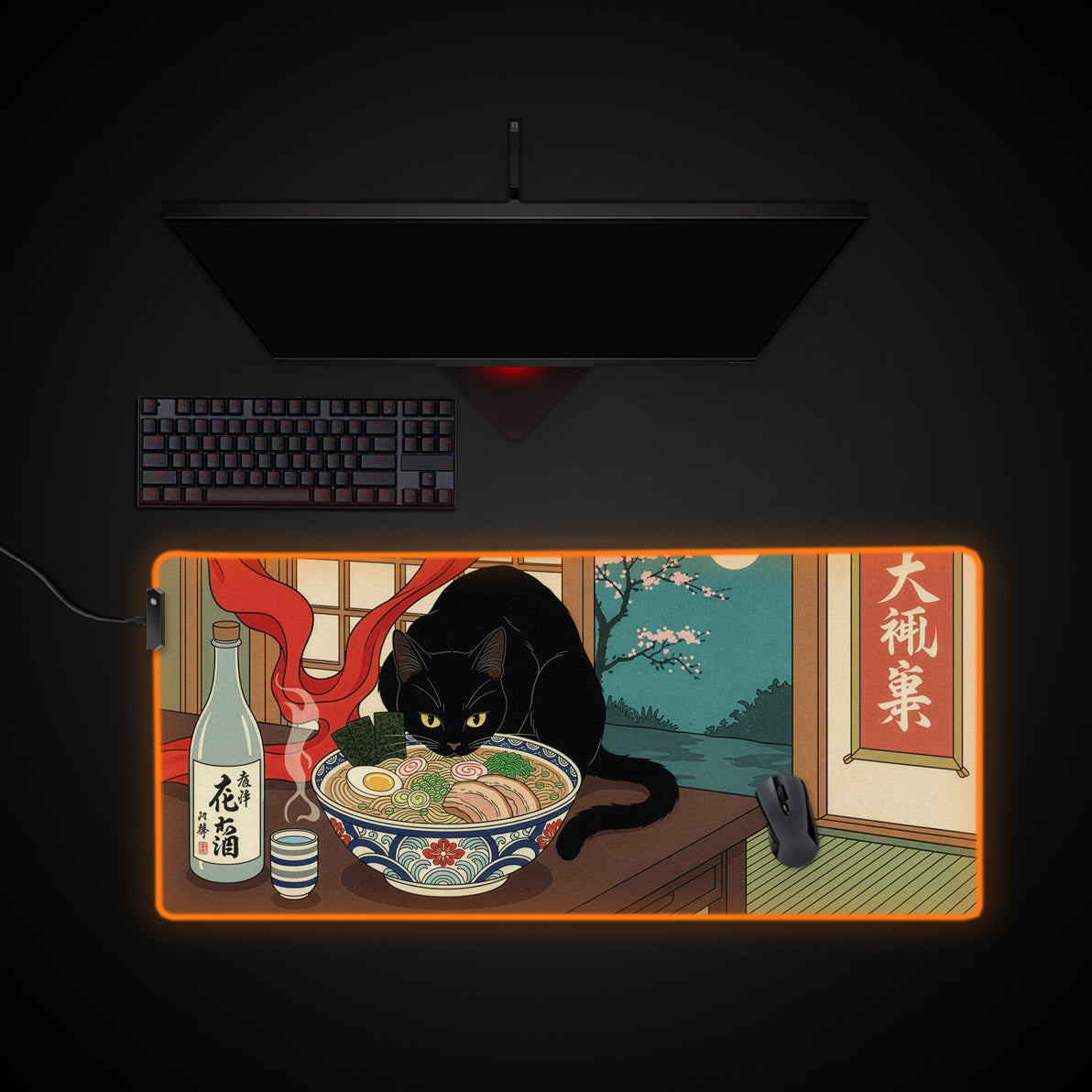 Midnight Feast desk mat with RGB edge lighting