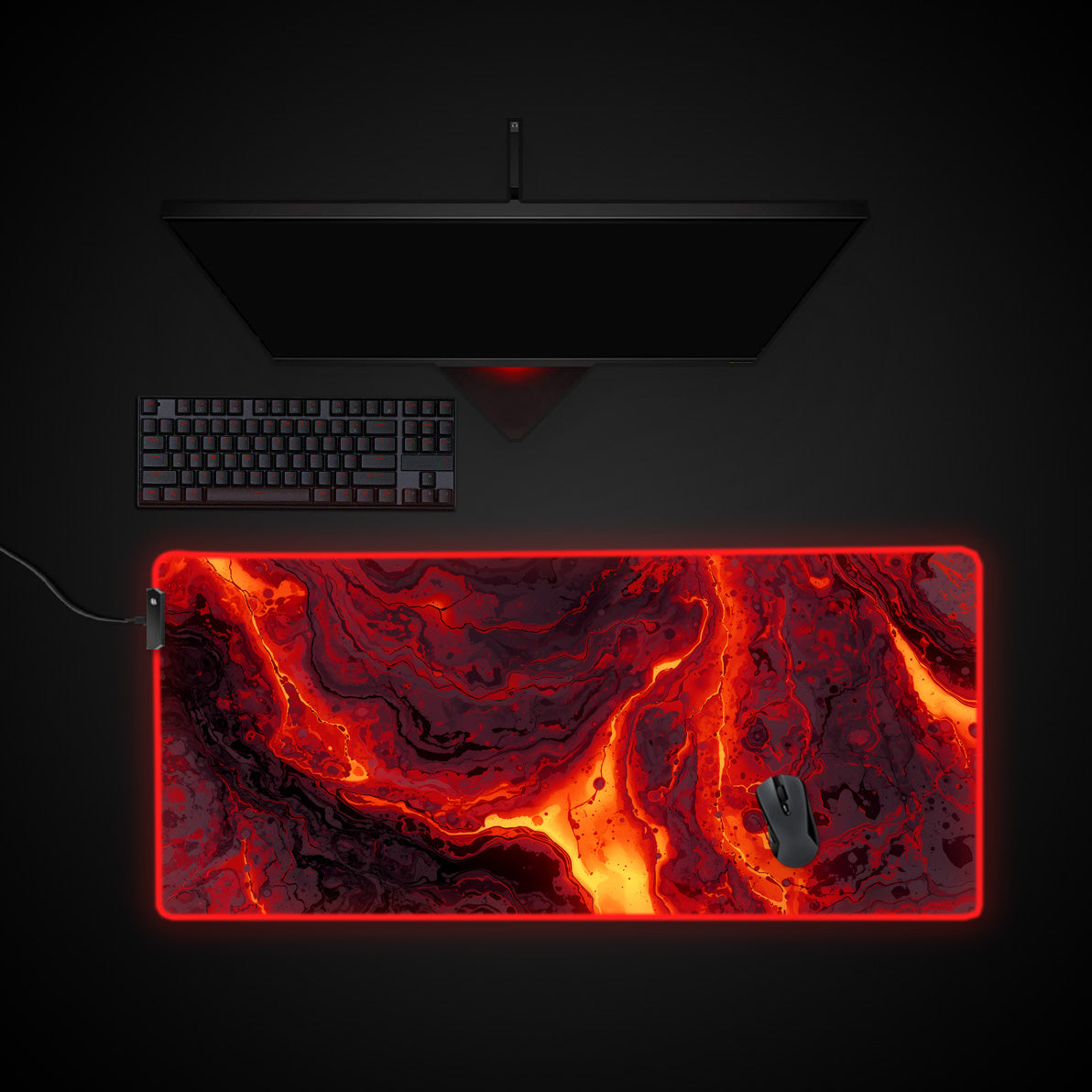 Molten Heart desk mat with RGB edge lighting