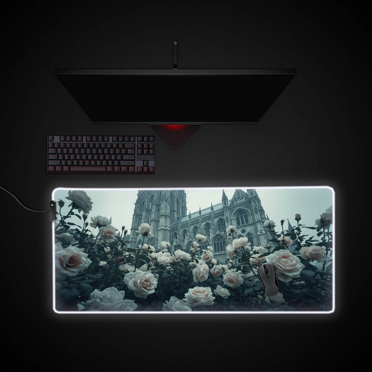 Whispering Petals desk mat with RGB edge lighting