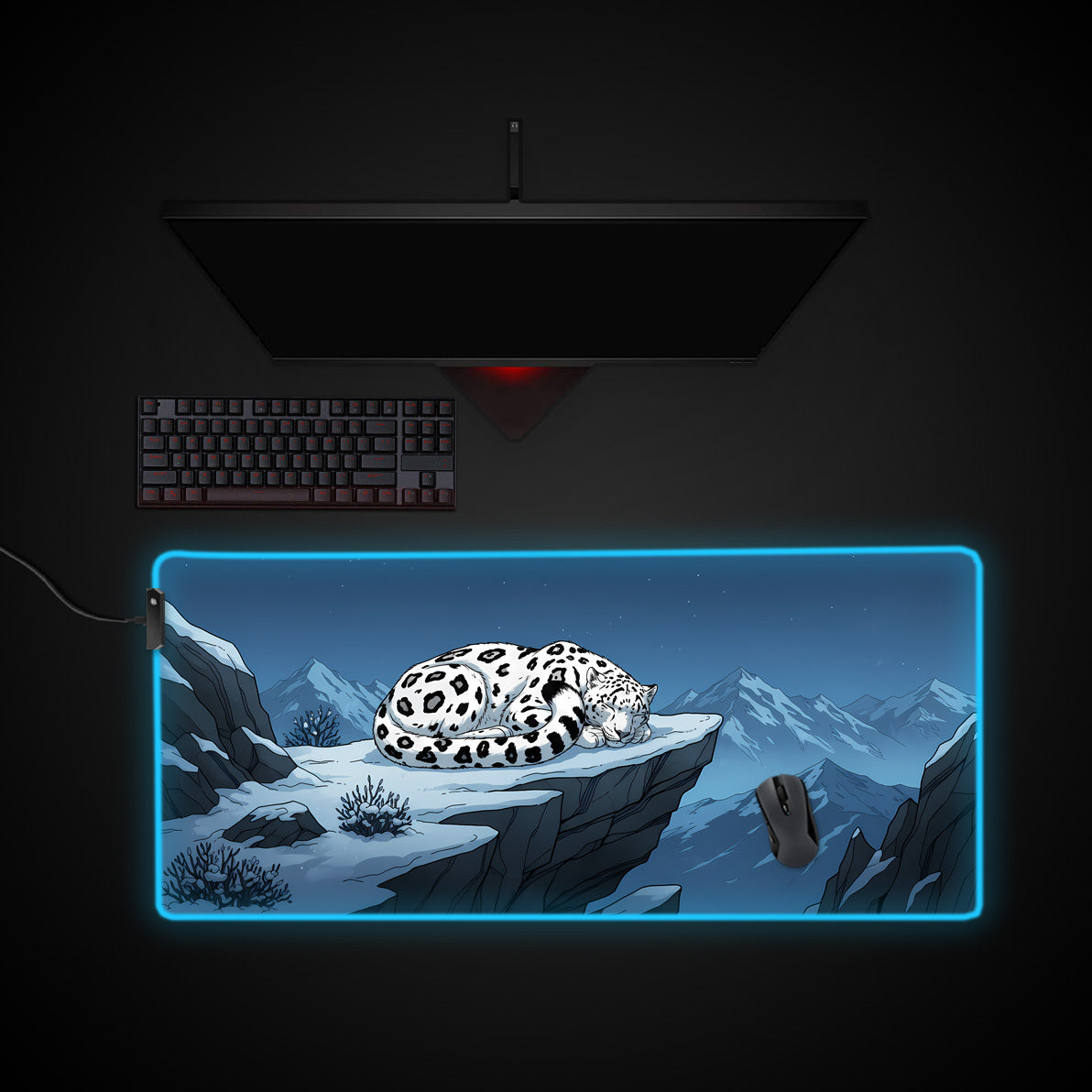 Sleeping Leopard desk mat with RGB edge lighting