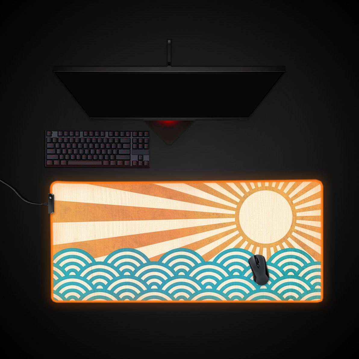 Rising Sun desk mat with RGB edge lighting