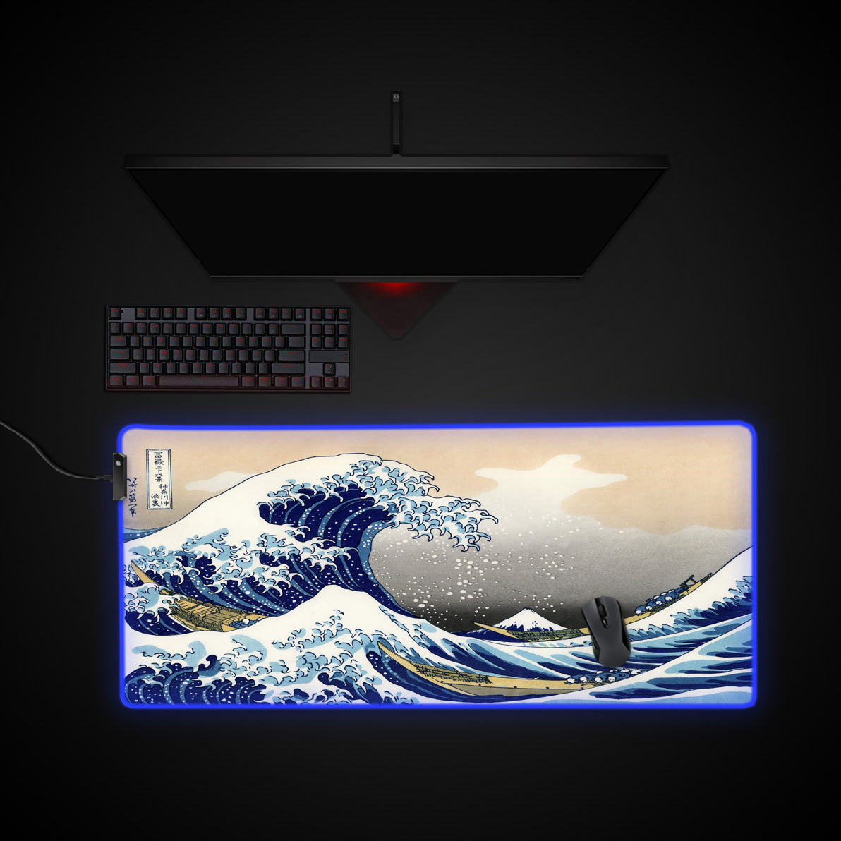 The Great Wave, by Hokusai desk mat with RGB edge lighting