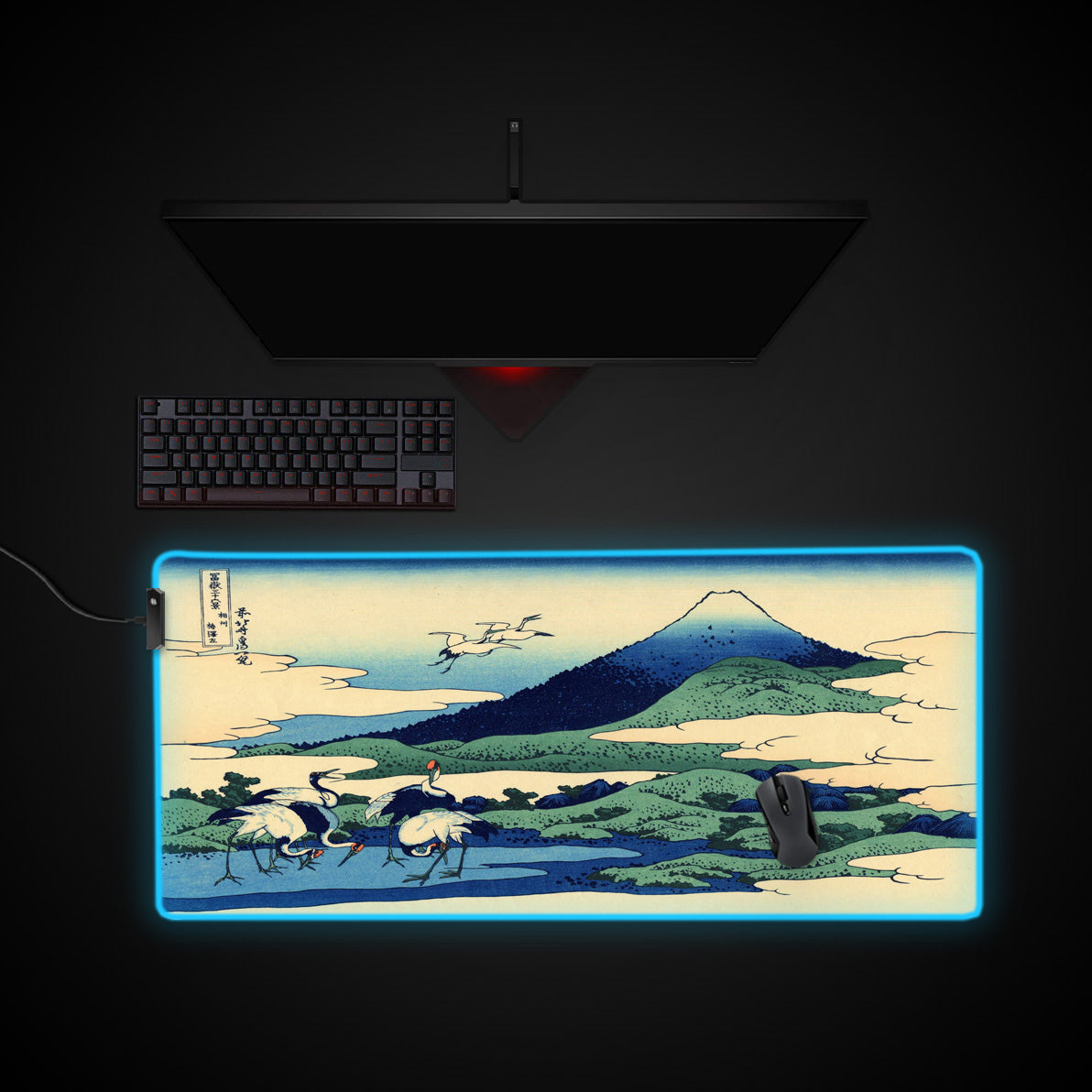 Sagami Province, by Hokusai desk mat with RGB edge lighting